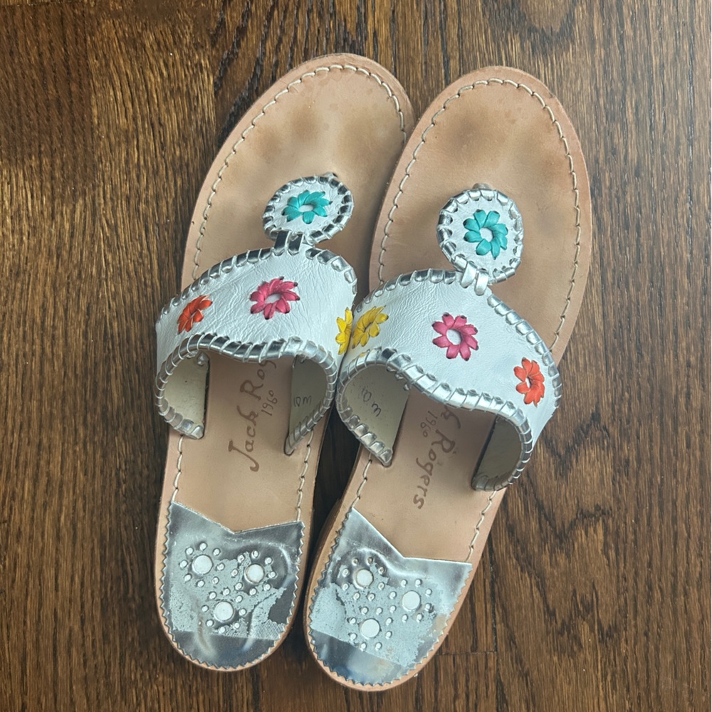 Jack Rogers Women's Sandals with Floral Accents - White and Tan
